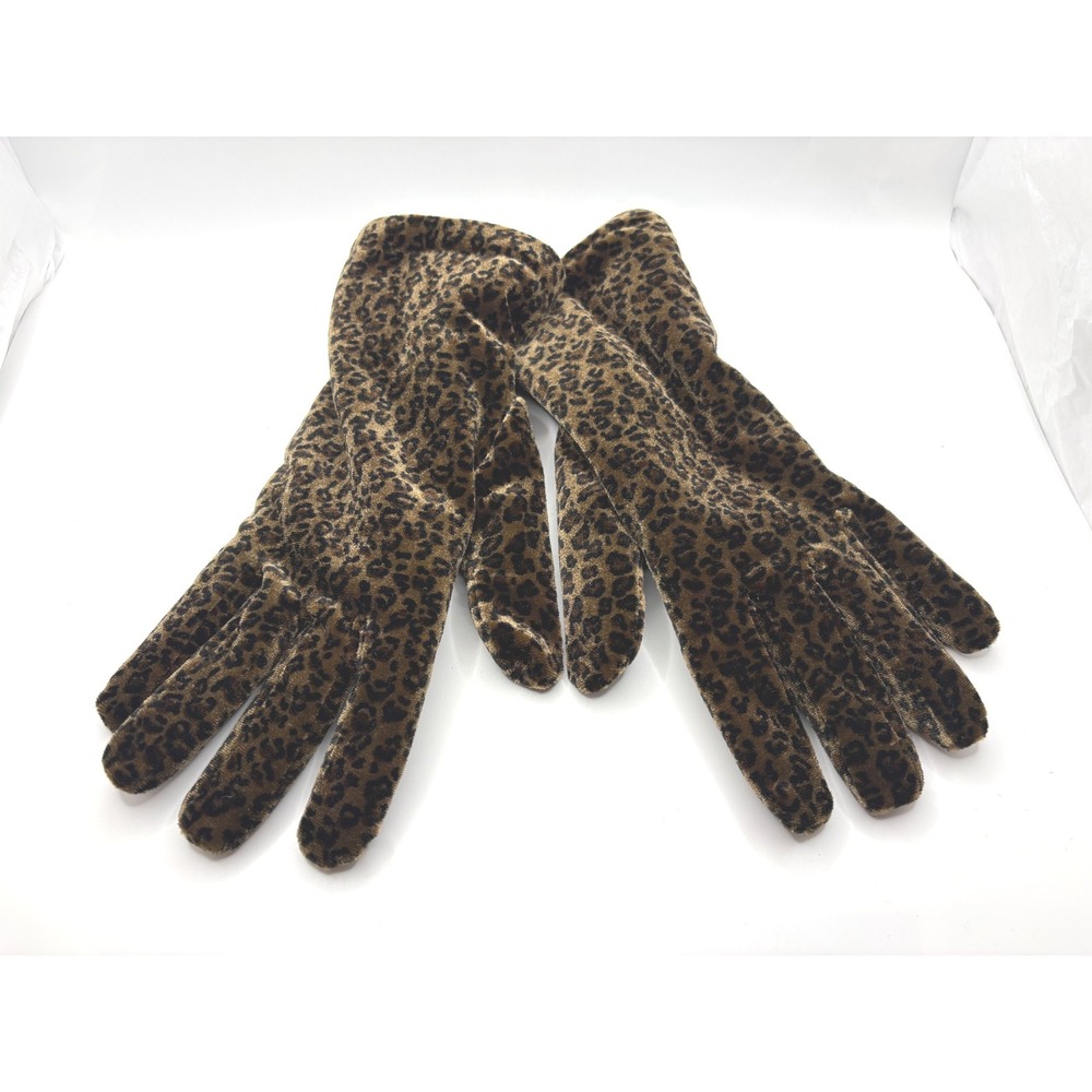 Cejon Leopard Print Velvet Gloves Thinsulate Insulated Brown Black One Size